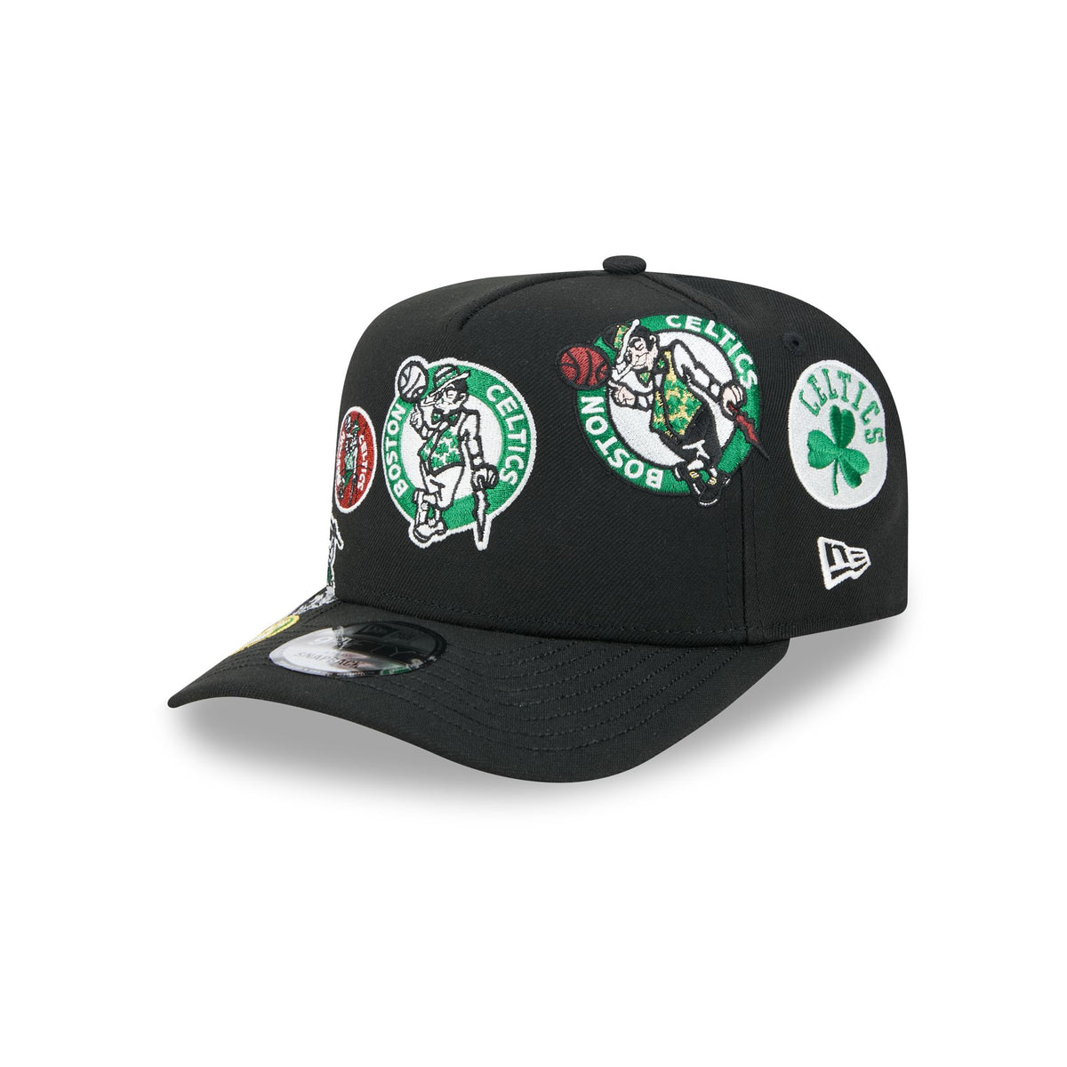 Boston Celtics Hardwood Classics Patched Black 9FIFTY A-Frame Snapback Hat