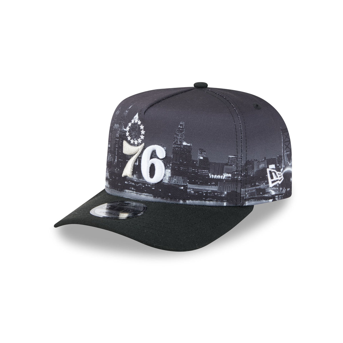 Philadelphia 76ers Hardwood Classics Midnight Cityscape 9FIFTY A-Frame Snapback Hat