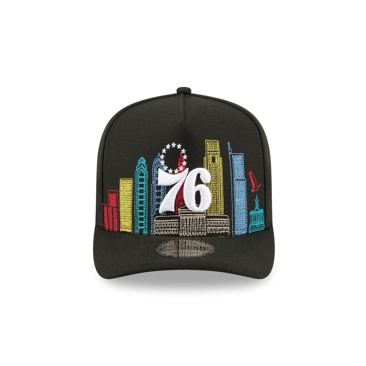 Philadelphia 76ers Cityscape Black 9FIFTY A-Frame Snapback Hat