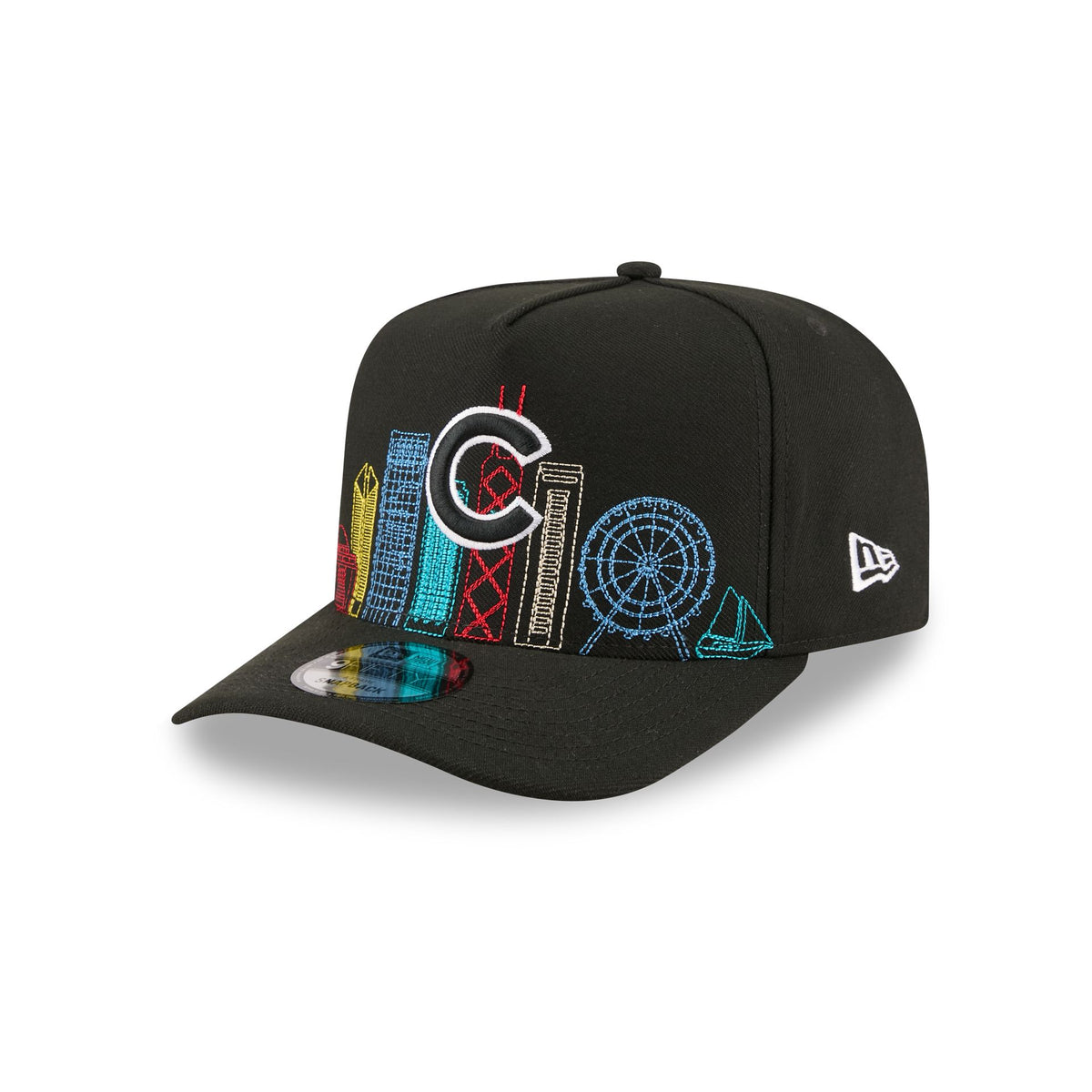 Chicago Cubs Cityscape Black 9FIFTY A-Frame Snapback Hat