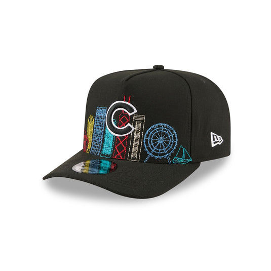 Chicago Cubs Cityscape Black 9FIFTY A-Frame Snapback Hat
