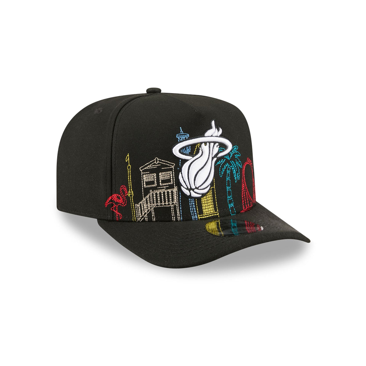 Miami Heat Cityscape Black 9FIFTY A-Frame Snapback Hat