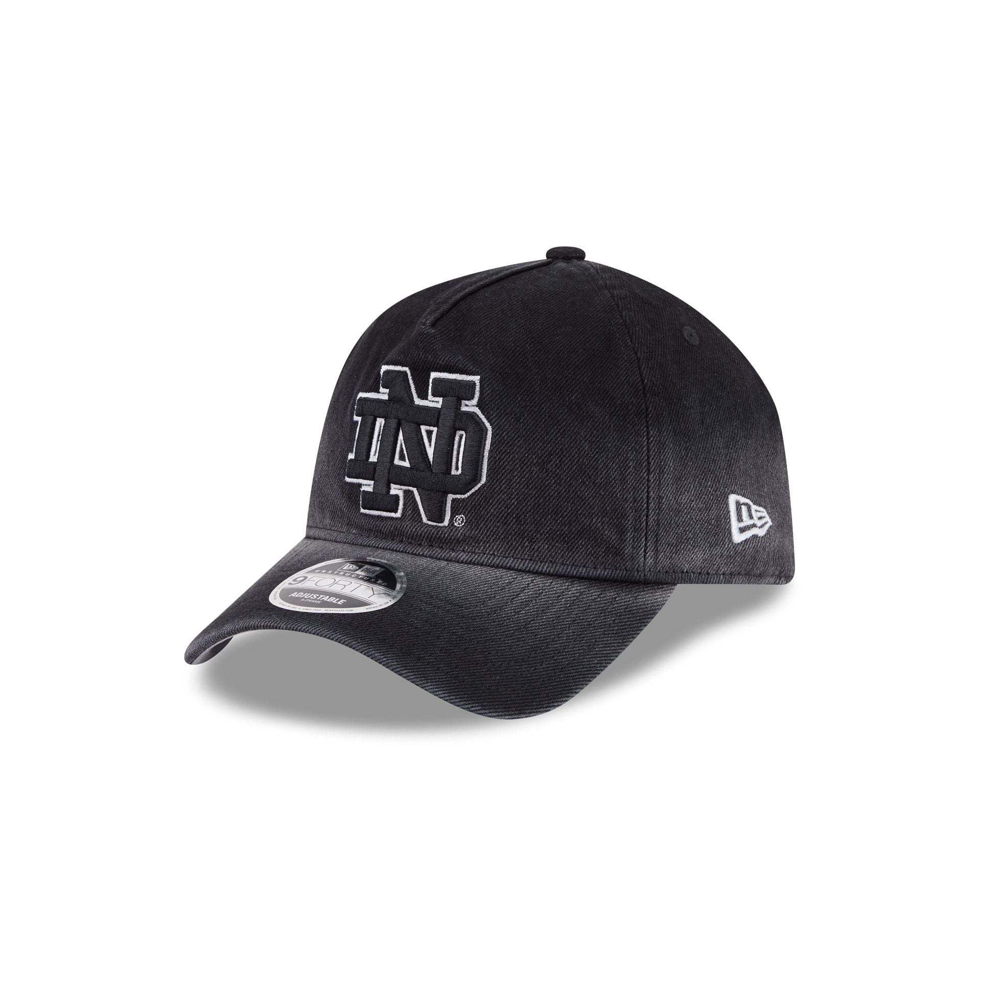 Notre Dame Fighting Irish Washed Black Denim 9FORTY A-Frame Unstructured Snapback Hat