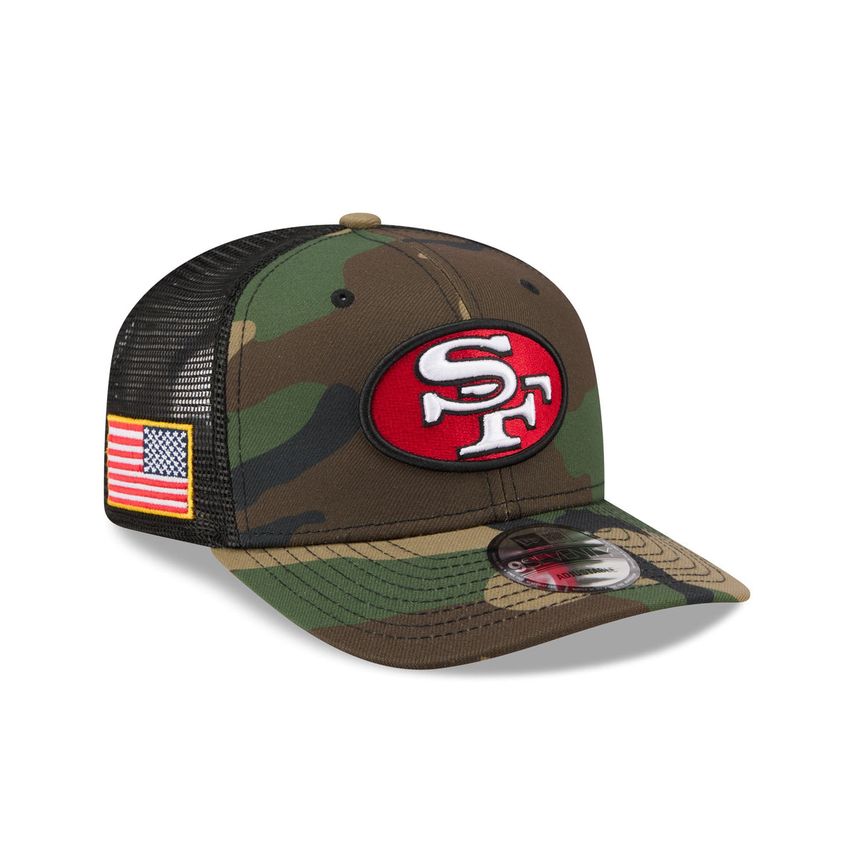 San Francisco 49ers 2026 Salute to Service Fan Gear Camo 9SEVENTY Trucker Hat