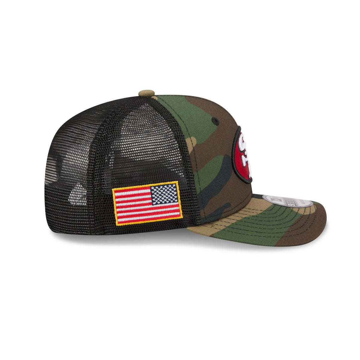 San Francisco 49ers 2026 Salute to Service Fan Gear Camo 9SEVENTY Trucker Hat