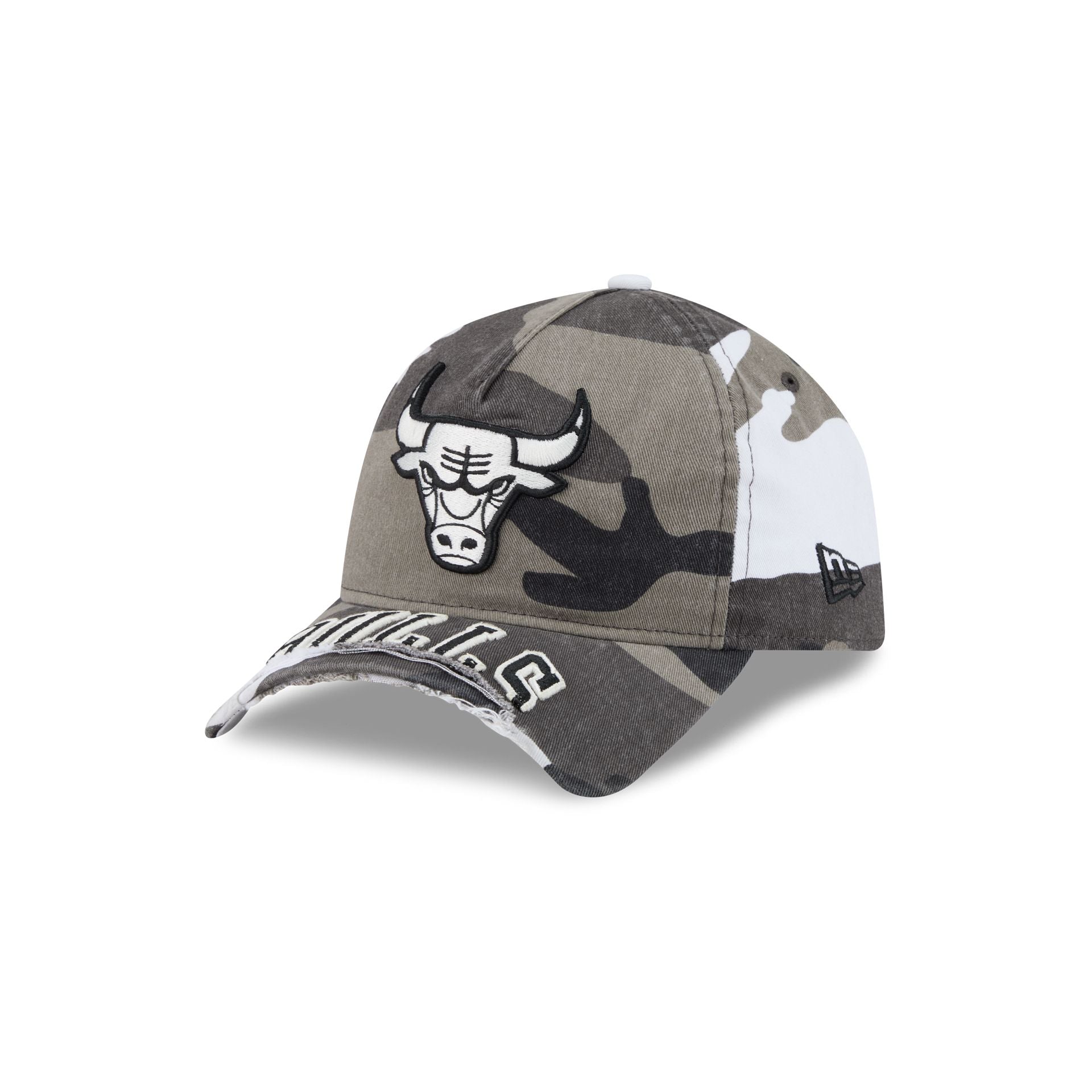 Chicago Bulls Washed Camo 9FORTY A-Frame Unstructured Cut-Off Visor Snapback Hat