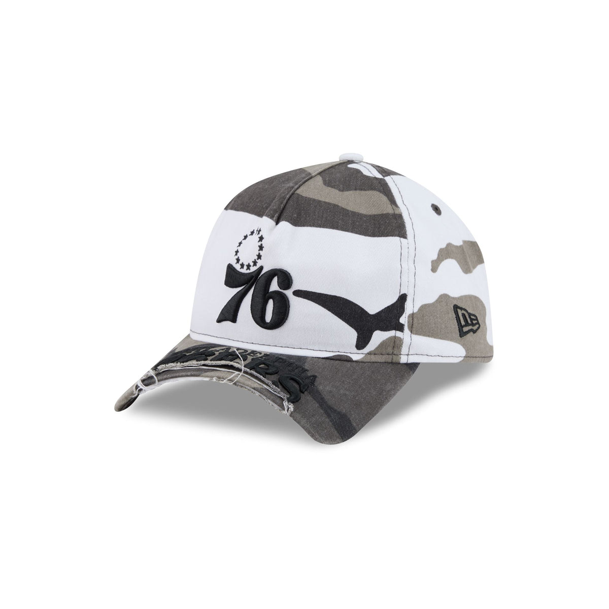 Philadelphia 76ers Washed Camo 9FORTY A-Frame Unstructured Cut-Off Visor Snapback Hat
