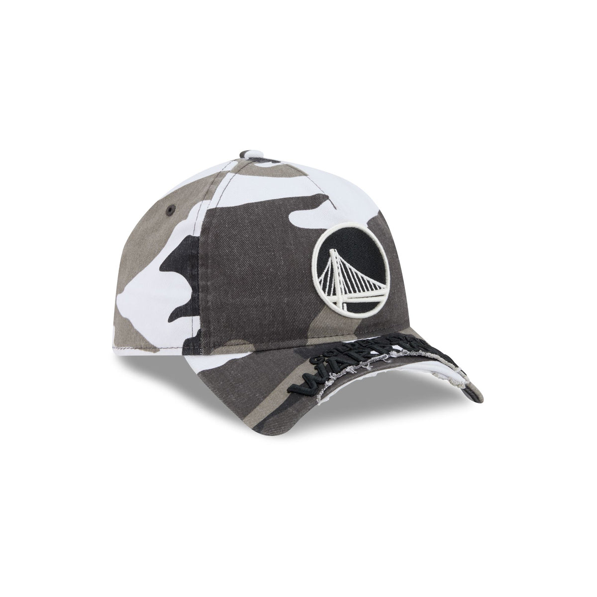 Golden State Warriors Washed Camo 9FORTY A-Frame Unstructured Cut-Off Visor Snapback Hat
