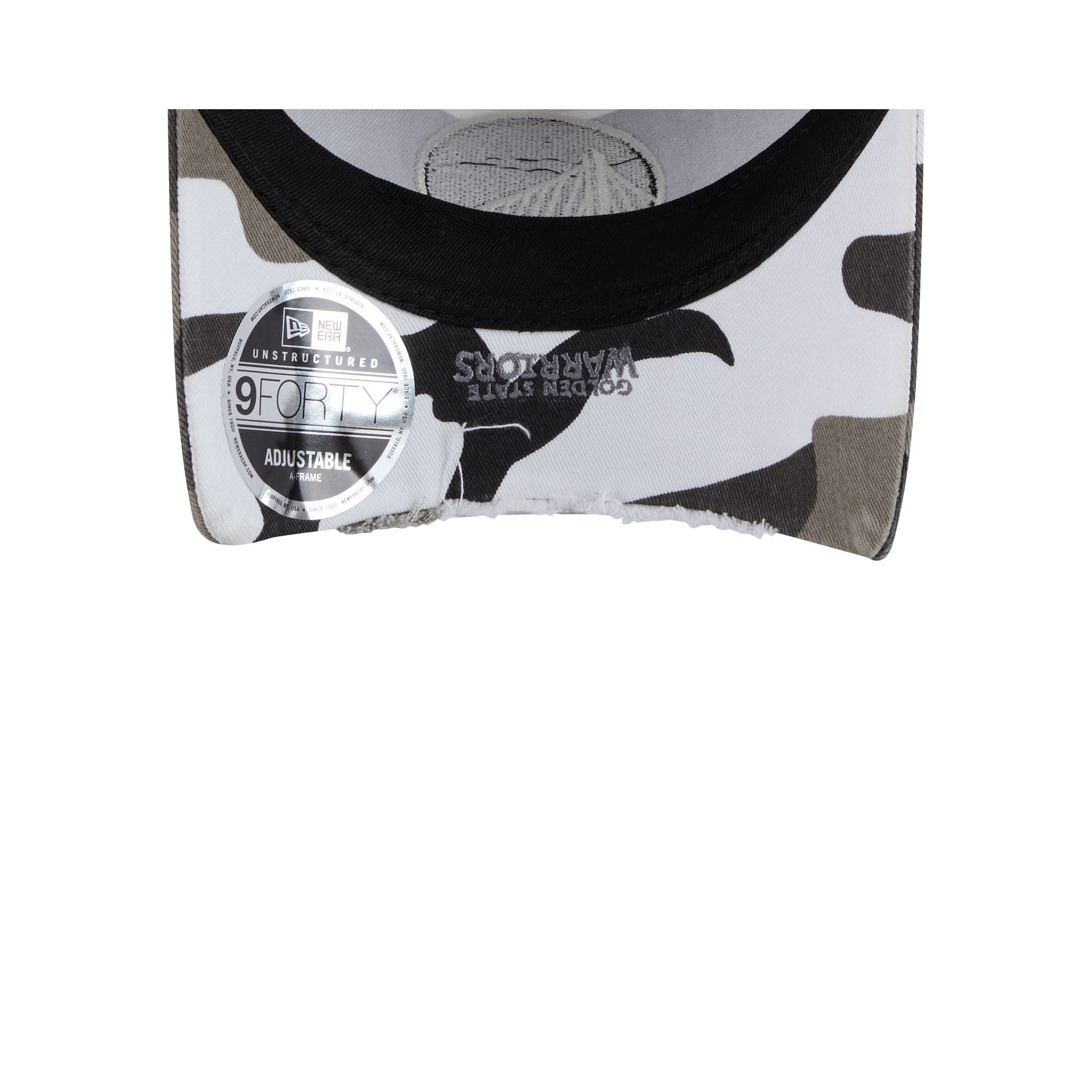 Golden State Warriors Washed Camo 9FORTY A-Frame Unstructured Cut-Off Visor Snapback Hat