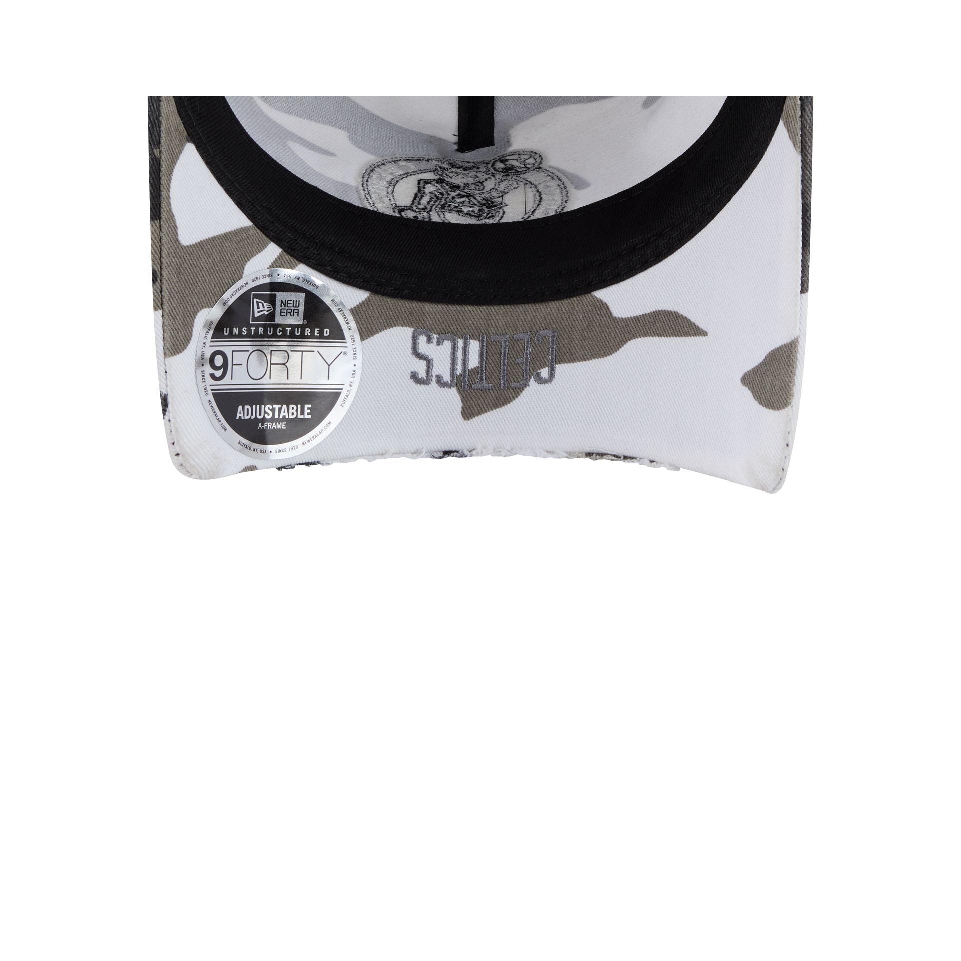 Boston Celtics Washed Camo 9FORTY A-Frame Unstructured Cut-Off Visor Snapback Hat