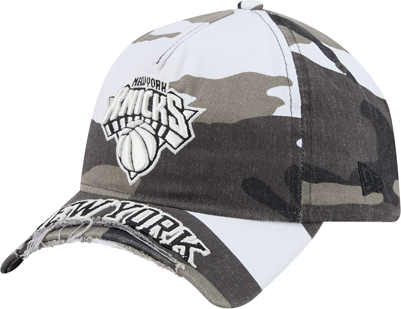 New York Knicks Washed Camo 9FORTY A-Frame Unstructured Cut-Off Visor Snapback Hat