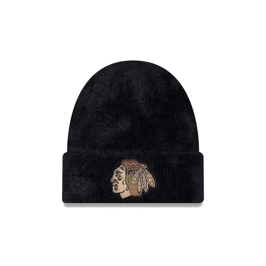 Chicago Blackhawks Camo Logo Fuzzy Cuff Knit Beanie Hat
