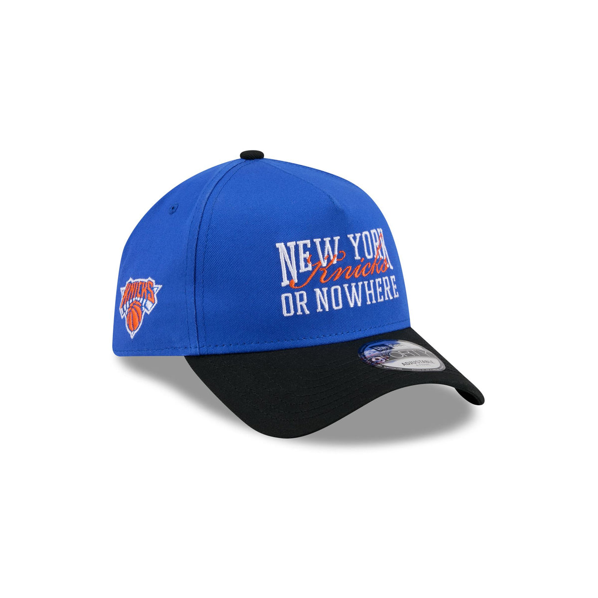 New York or Nowhere x New York Knicks Bold Script Blue 9FORTY A-Frame Snapback Hat