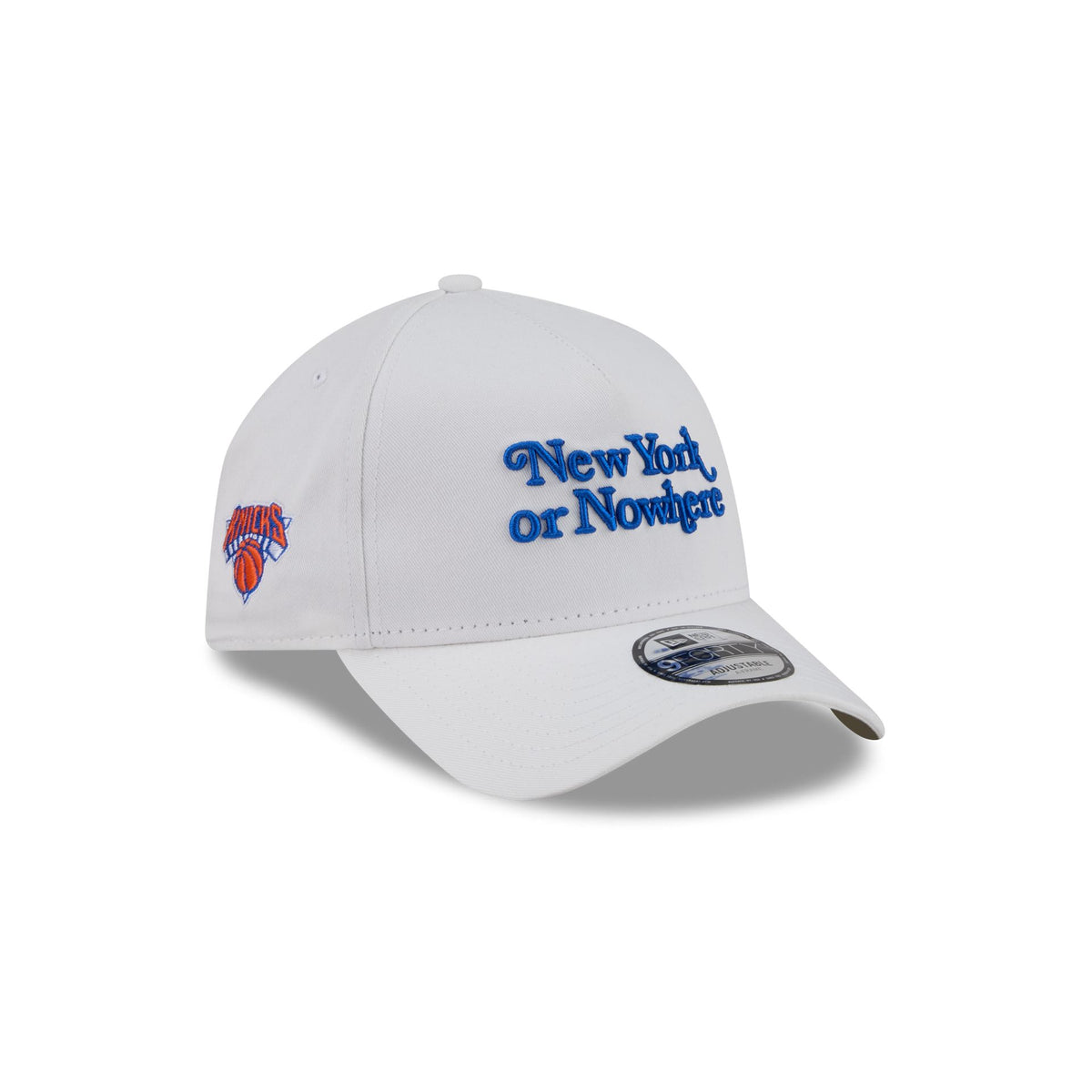New York or Nowhere x New York Knicks Script White 9FORTY A-Frame Snapback Hat
