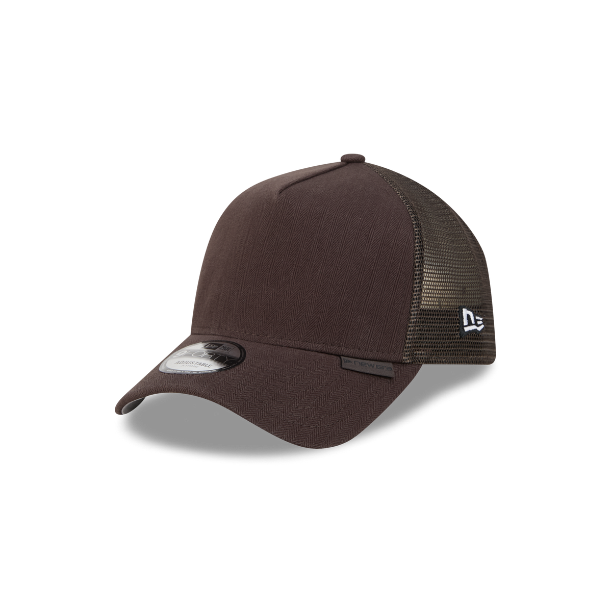 New Era Branded Herringbone Brown Suede 9FORTY A-Frame Trucker Hat