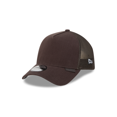 New Era Branded Herringbone Brown Suede 9FORTY A-Frame Trucker Hat
