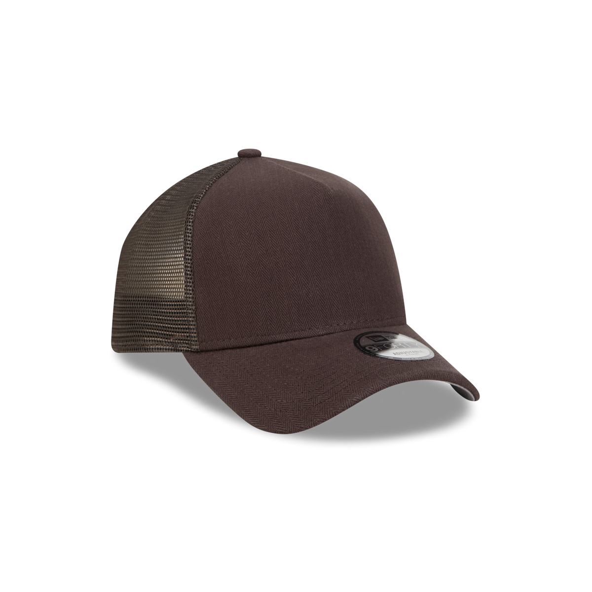 New Era Branded Herringbone Brown Suede 9FORTY A-Frame Trucker Hat