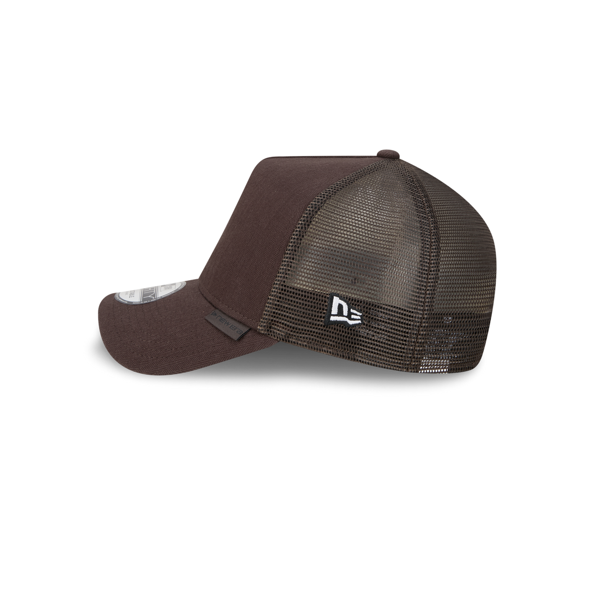 New Era Branded Herringbone Brown Suede 9FORTY A-Frame Trucker Hat