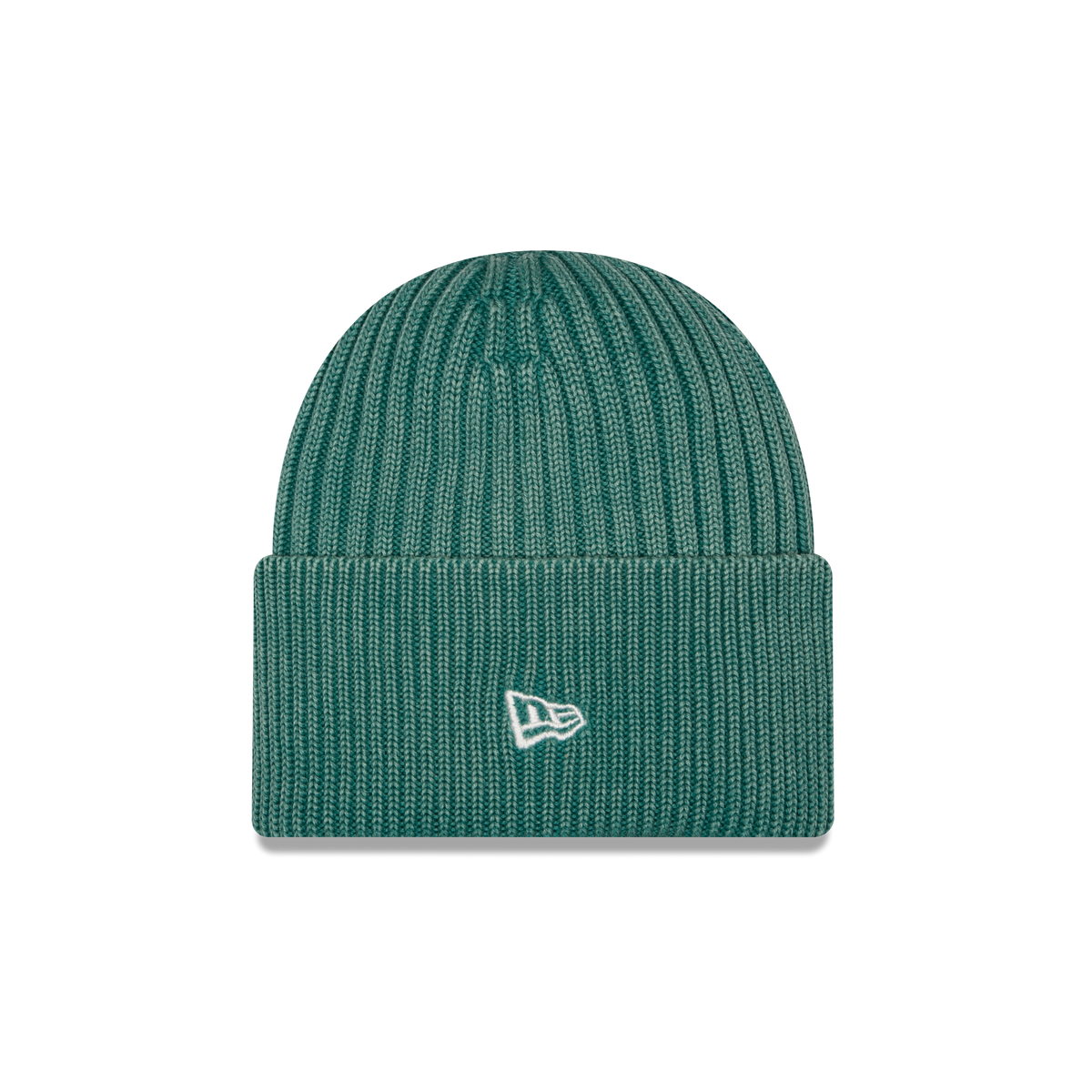 New Era Branded Washed Pine Needle Green Wide Cuff Beanie Hat