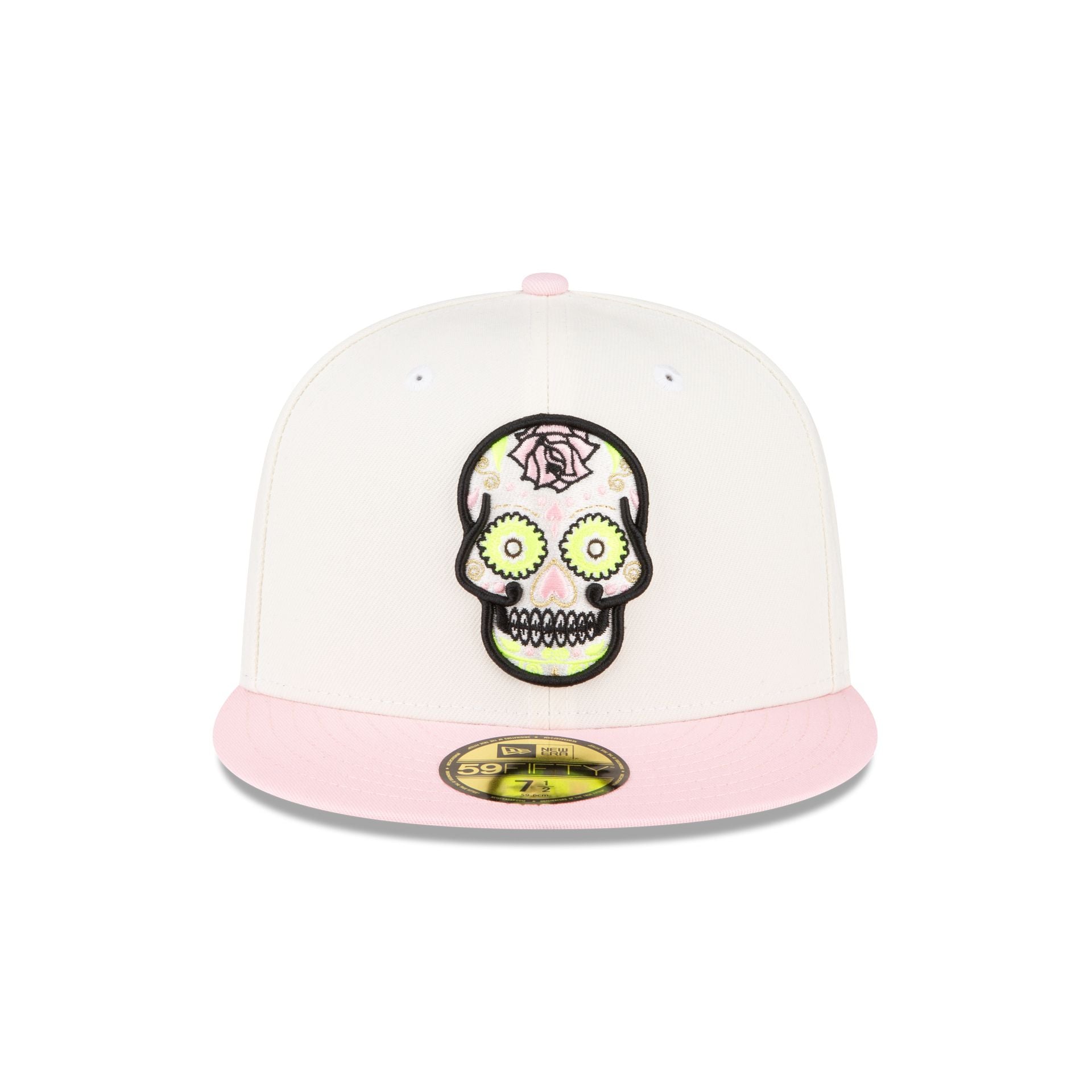 Day of The Dead Pink Sugar Skull 59FIFTY Fitted Hat, White - Size: 7, by New Era