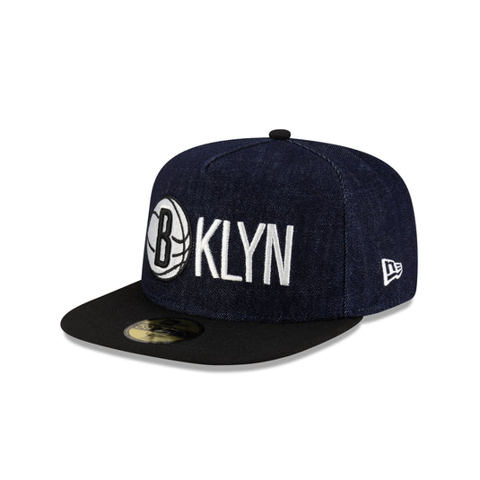 Brooklyn Nets Navy Denim 59FIFTY A-Frame Fitted Hat - New Era Cap