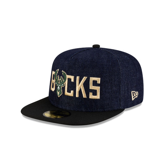 Milwaukee Bucks Navy Denim 59FIFTY A-Frame Fitted Hat - New Era Cap