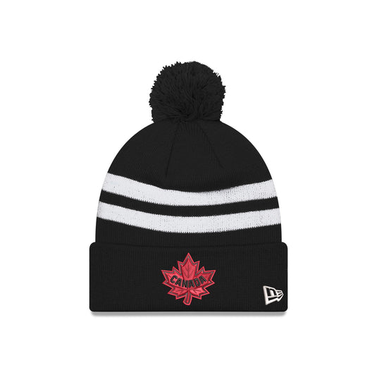 Canada 2025 4 Nations Face-Off Black Pom Knit Hat - New Era Cap