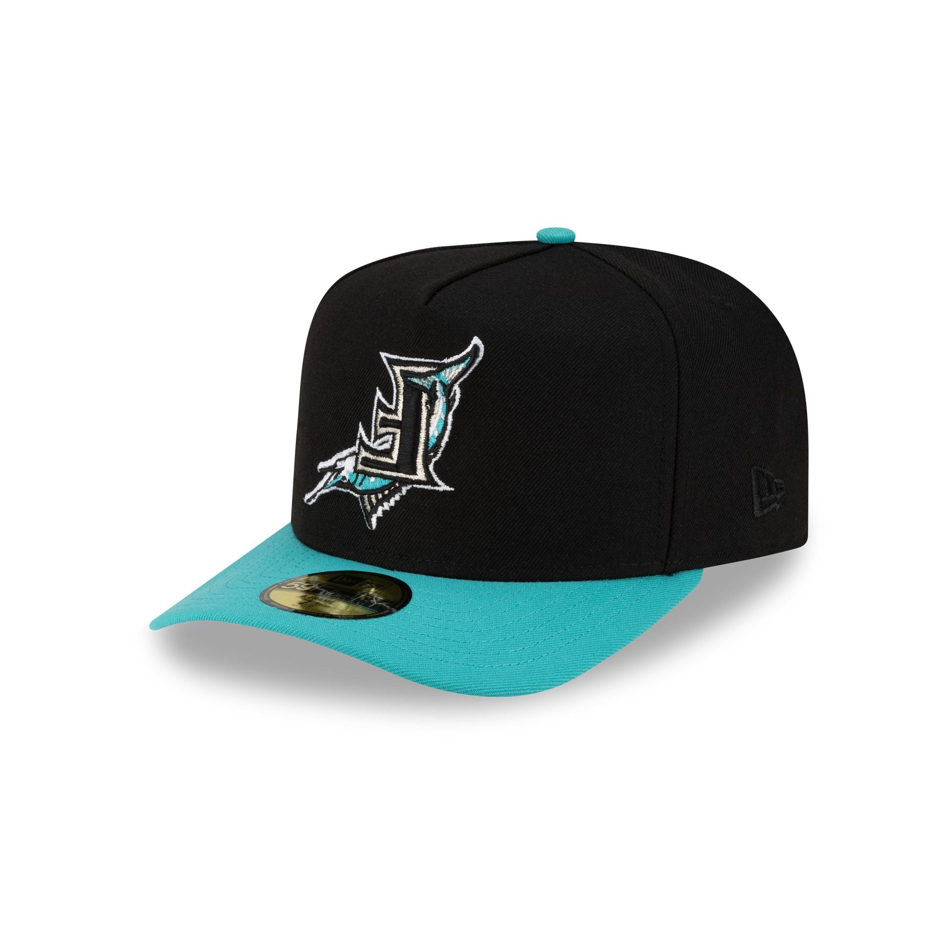 Just Caps Upside Down Logo Miami Marlins 59FIFTY A-Frame Fitted Hat