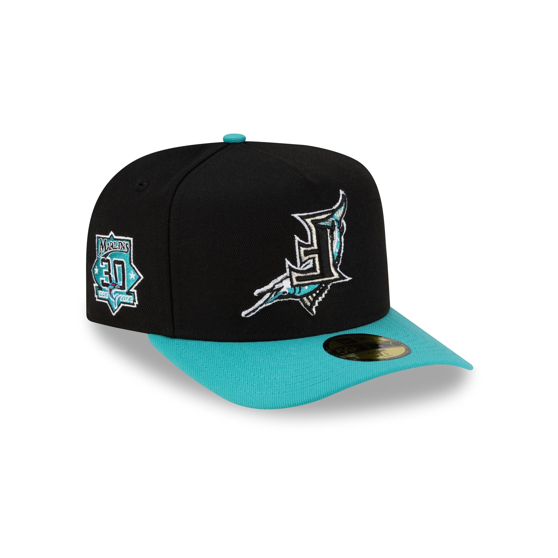 Just Caps Upside Down Logo Miami Marlins 59FIFTY A-Frame Fitted Hat