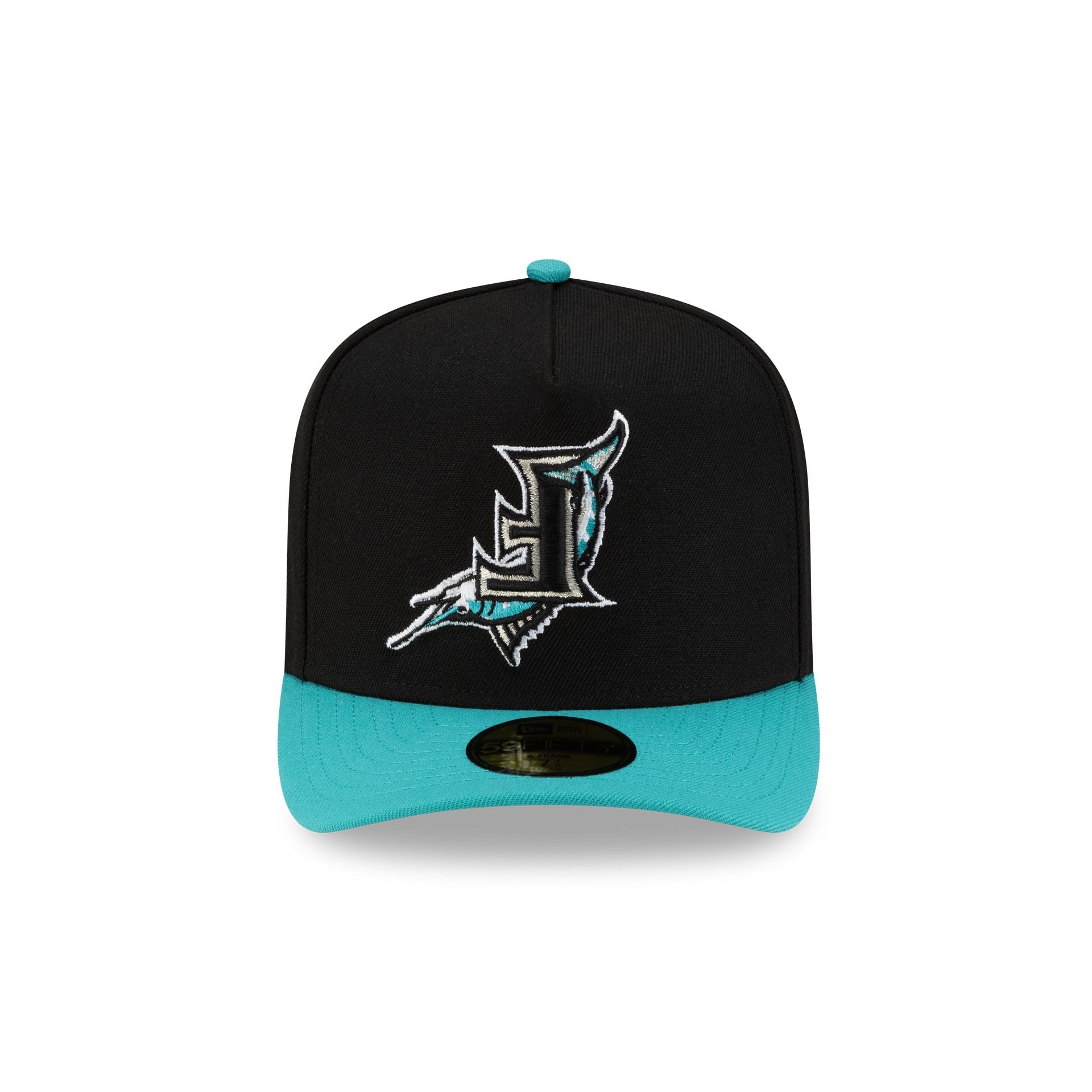 Just Caps Upside Down Logo Miami Marlins 59FIFTY A-Frame Fitted Hat