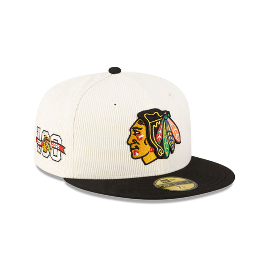 Chicago Blackhawks 100th Anniversary Chrome Corduroy 59FIFTY Fitted Hat - New Era Cap