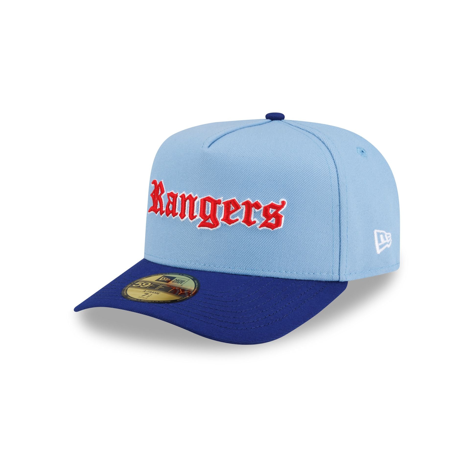 Just Caps Gothic Script Texas Rangers 59FIFTY A-Frame Fitted Hat