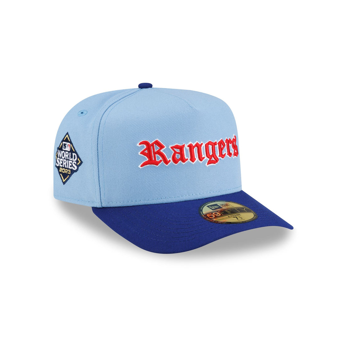 Just Caps Gothic Script Texas Rangers 59FIFTY A-Frame Fitted Hat