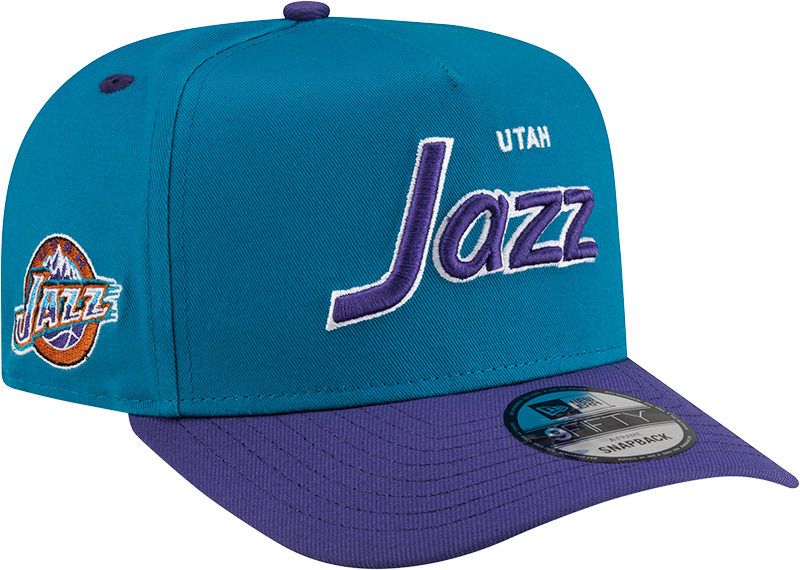 Utah Jazz Hardwood Classics 90s Script 9FIFTY A-Frame Snapback Hat