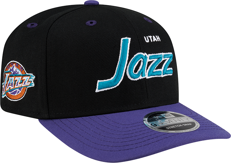 Utah Jazz Hardwood Classics 90s Script 9SEVENTY Stretch-Snap Hat