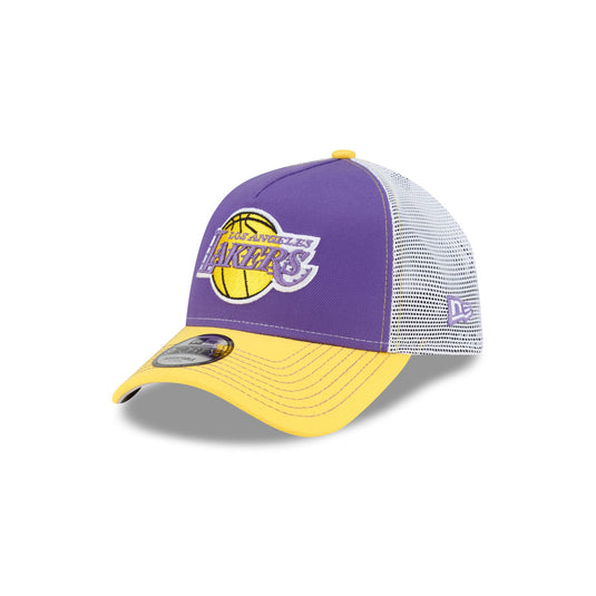 Los Angeles Lakers Hardwood Classics 2000s Contrast Stitch 9FORTY A-Frame Trucker Hat - New Era Cap
