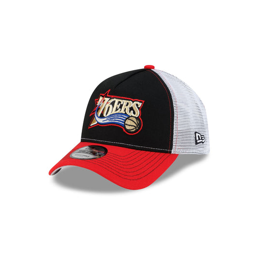 Philadelphia 76ers Hardwood Classics 2000s Contrast Stitch 9FORTY A-Frame Trucker Hat - New Era Cap