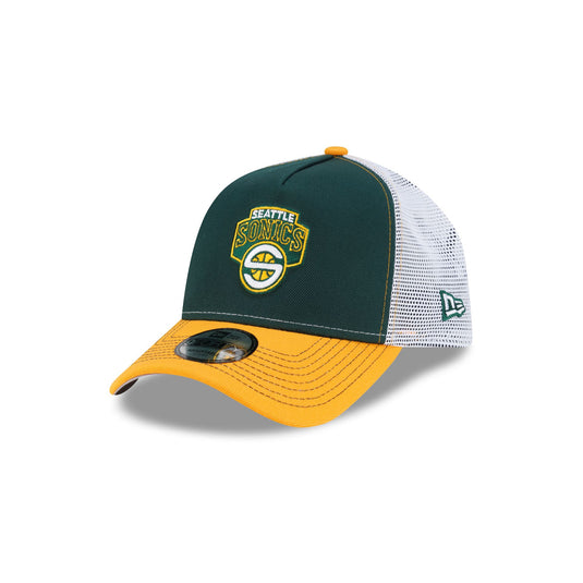 Seattle SuperSonics Hardwood Classics 2000s Contrast Stitch 9FORTY A-Frame Trucker Hat - New Era Cap