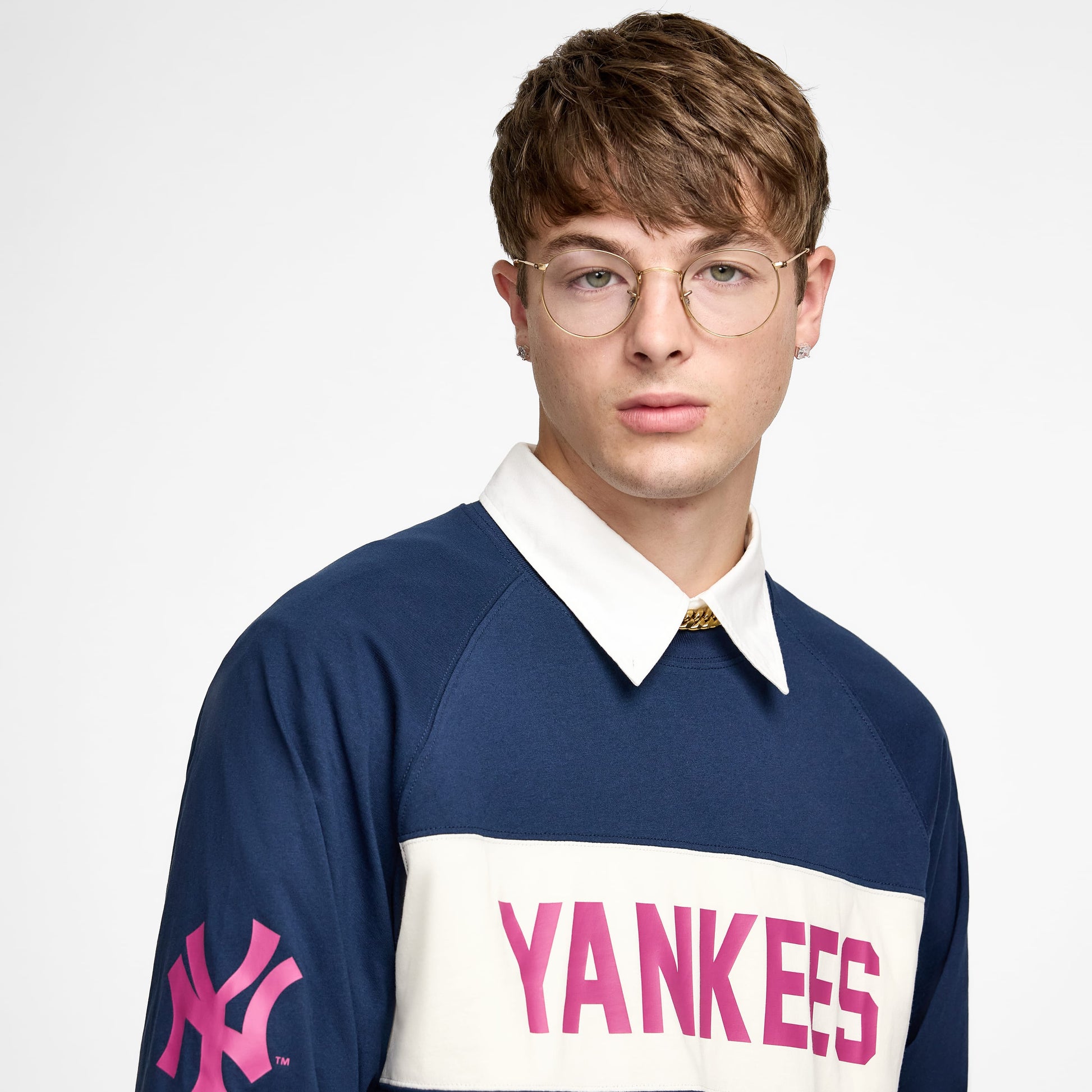 New York Yankees Color Block Dress Blues Long Sleeve T-Shirt - Size: S, by New Era New York Yankees Color Block Dress Blues Long Sleeve T-Shirt - Size: S, by New Era
