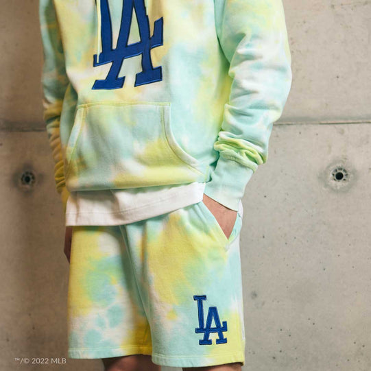 MLB & NBA Ice Dye Los Angeles Dodgers hooded sweatshirt and shorts