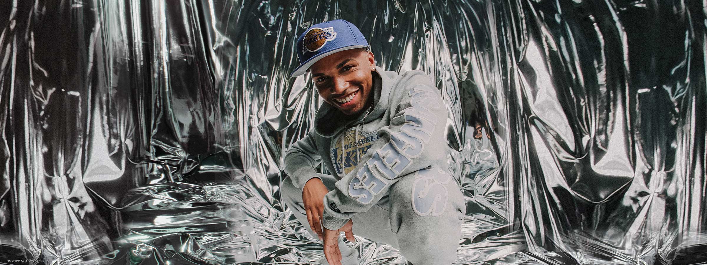 Los Angles Laker Fantasy 59FIFTY Fitted and apparel on model.