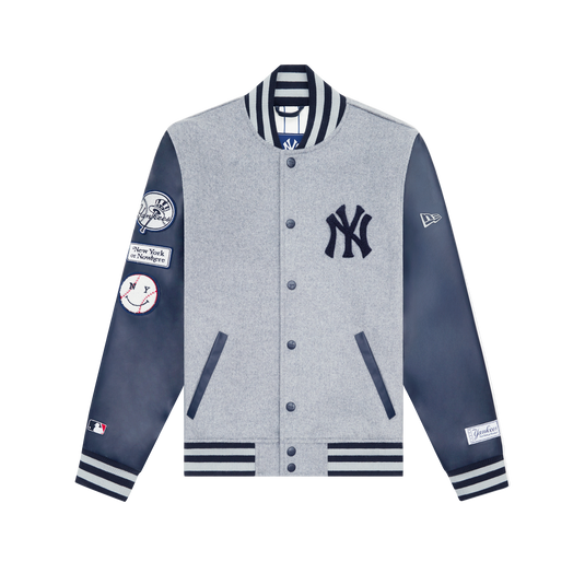 New York or Nowhere x New York Yankees Heather Gray Motto Varsity Jacket - New Era Cap