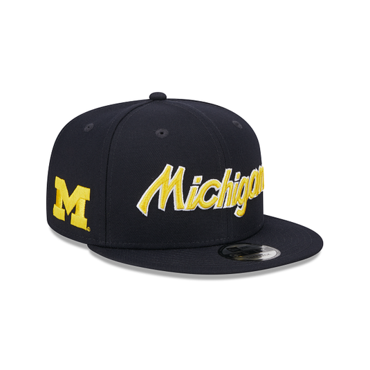 Michigan Wolverines Script Blue 9FIFTY Snapback Hat - New Era Cap