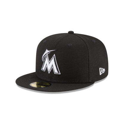 Miami Marlins Black and White Basic 59FIFTY Fitted Hat